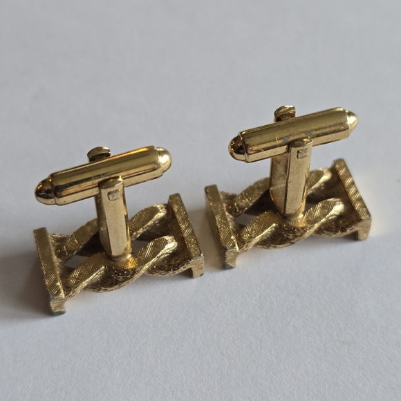 Vintage Twist cufflinks gold tone cuff links rectangular men jewelry - Picture 5 of 10
